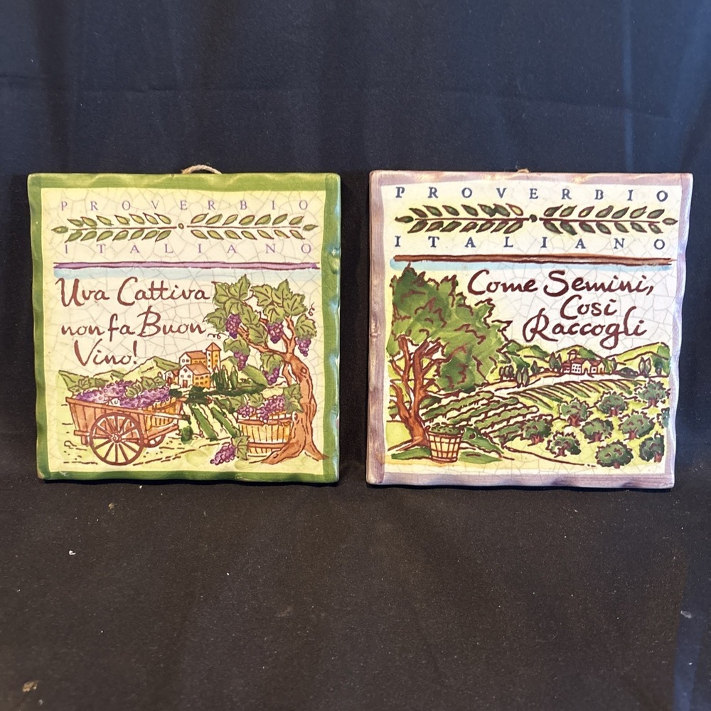 2 HANDMADE Clay Trivet  by Cortopasti Family " Provetbio Italiano"2011 & 2012"